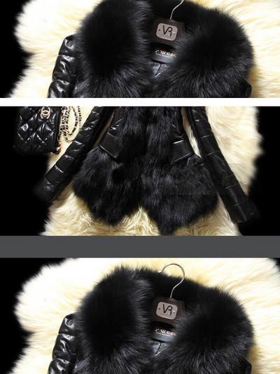 Large fur collar leather jacket