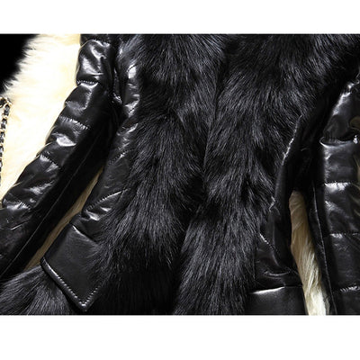 Large fur collar leather jacket