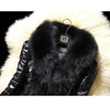 Large fur collar leather jacket